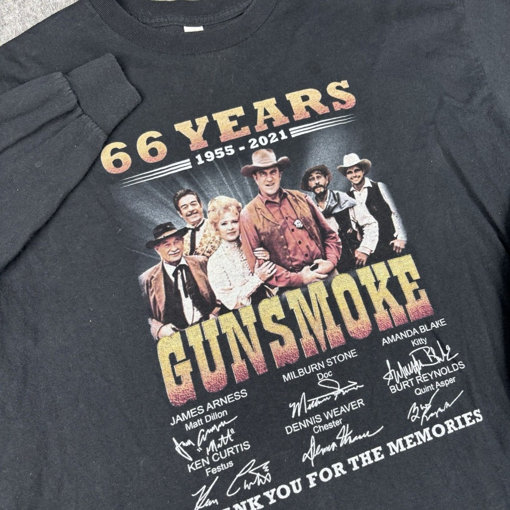 Gunsmoke Shirt Mens Xl Long Sleeve Black Graphic Tee Western Burt Reynolds Kitty